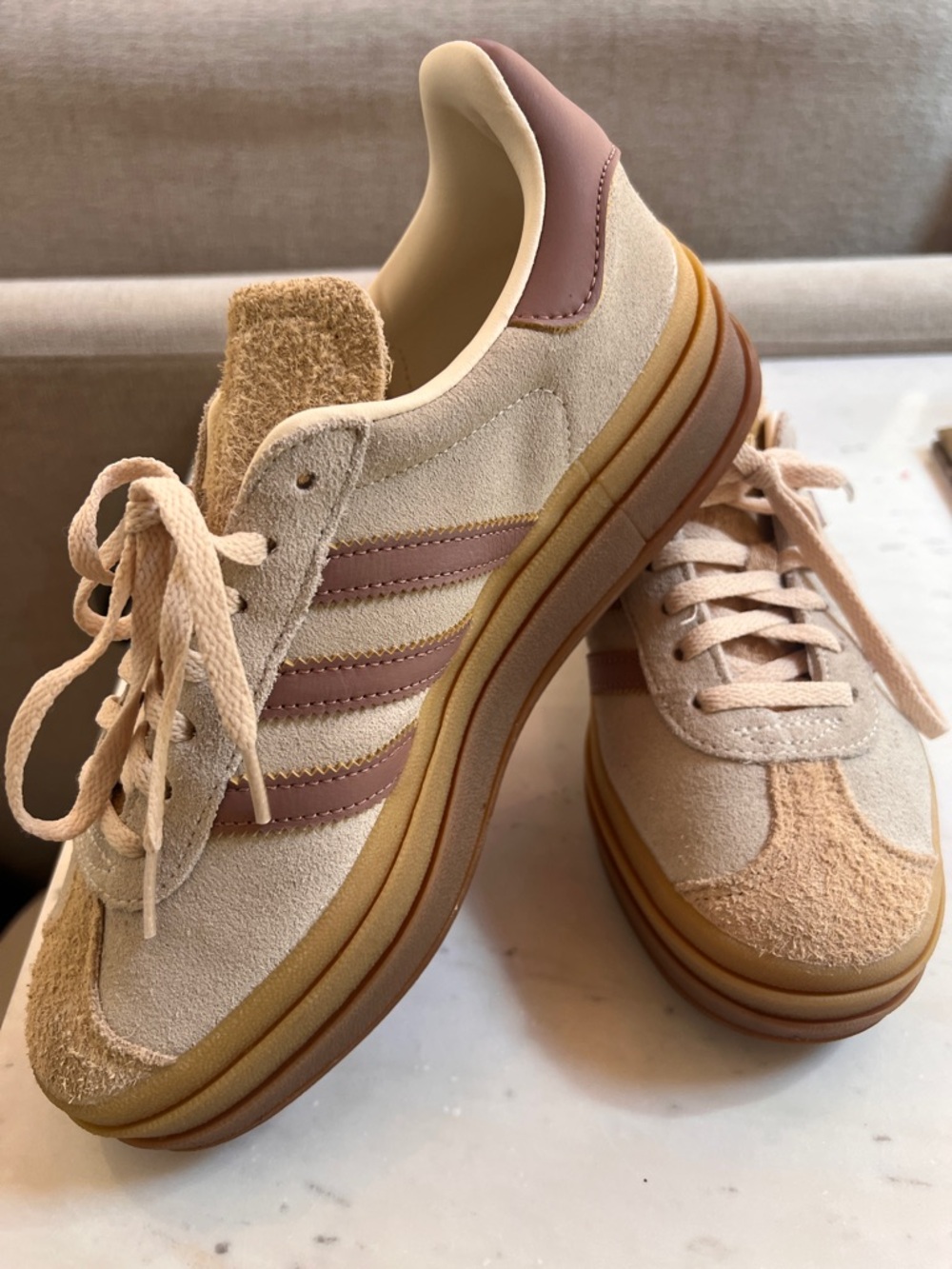 adidas Women’s Suede Platform Sneakers in Beige and Pink